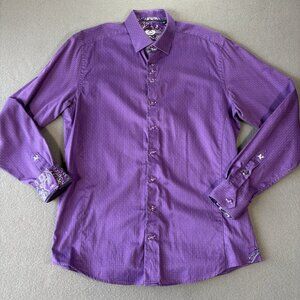 Au Noir Mens Dress Shirt Size 3 Purple Polka Dot Flip Cuff Luxury Button Up Chic